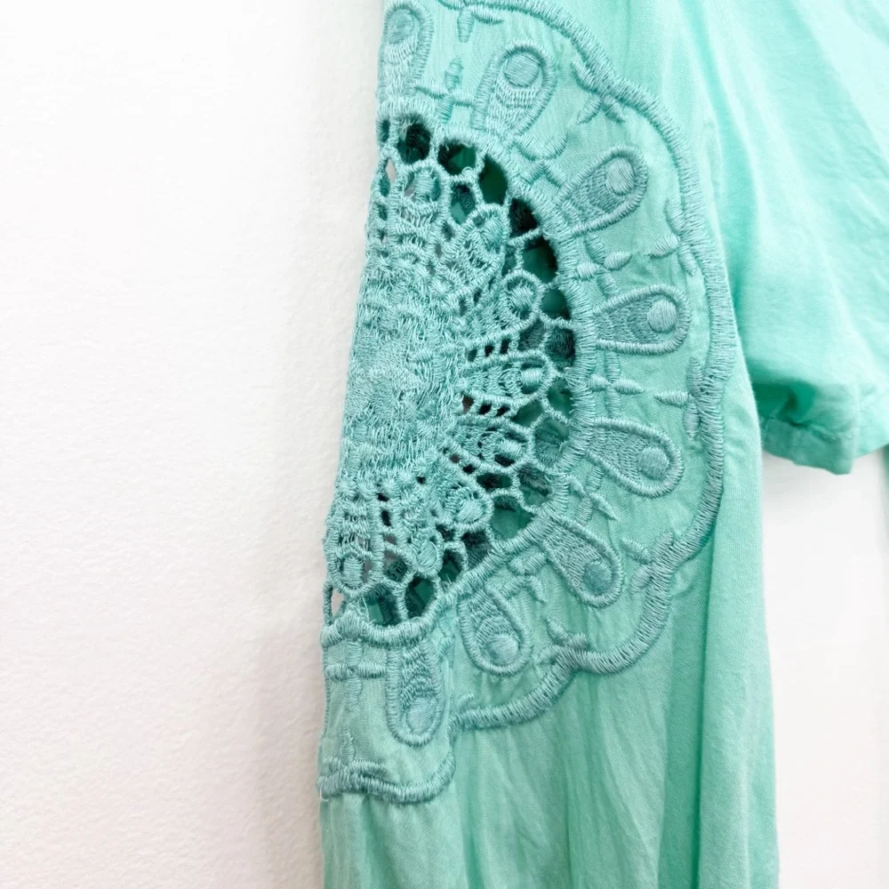 Farm Rio Turquoise Crochet Detail Long Sleeve Crop Top Size P